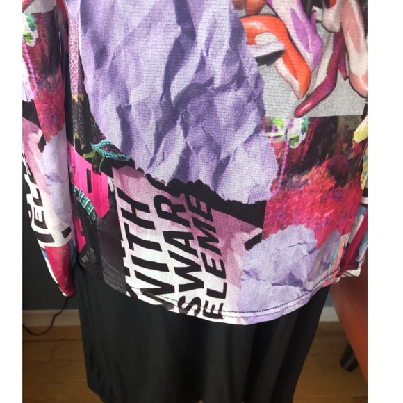 Simon Chang black and printed mesh overlay long sleeve dress EUC - Picture 10 of 16